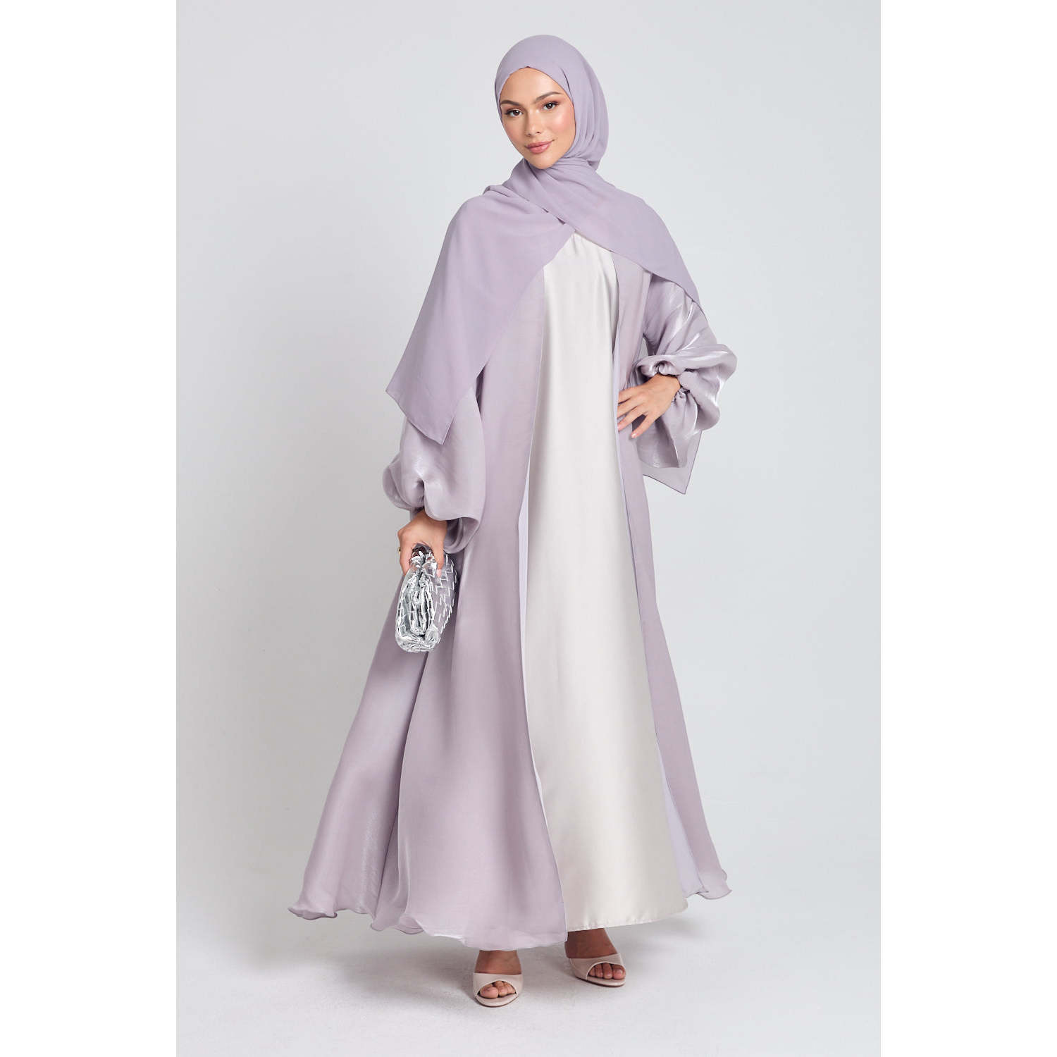 Lavender Frost Moonlight Organza Open Abaya-Luxury Traditional Muslim Clothing Accessory