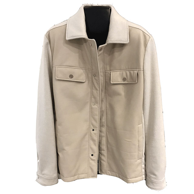 100% Italian Men's Lamb Leather Varsity Jacket Crew Neck Front Closure with Snap Buttons and Flap Pockets