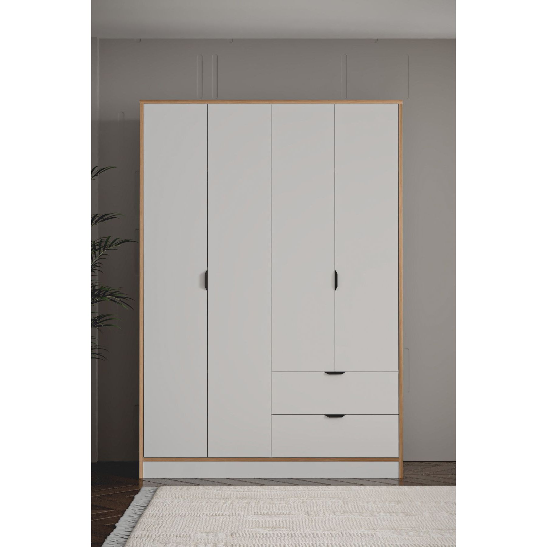 Arden Modern 4-Door 2-Drawer Melamine Wardrobe Hanging Rod Shelves Bedroom Living Room Hotel Mall Hospital School Storage Villa