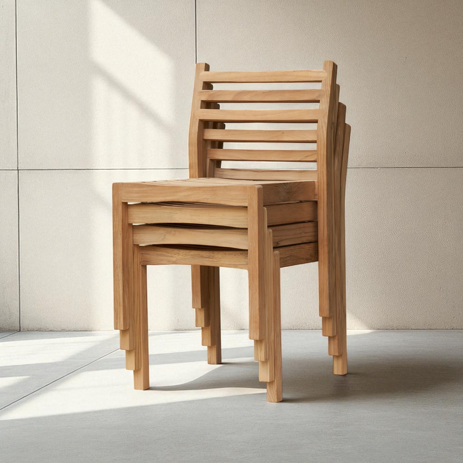 Direct Manufacture Comfortable Stacking Solid Teak Wood Cafe Chair Luxury Hotel Dining Chairs with Wooden Seat Restaurant Chairs