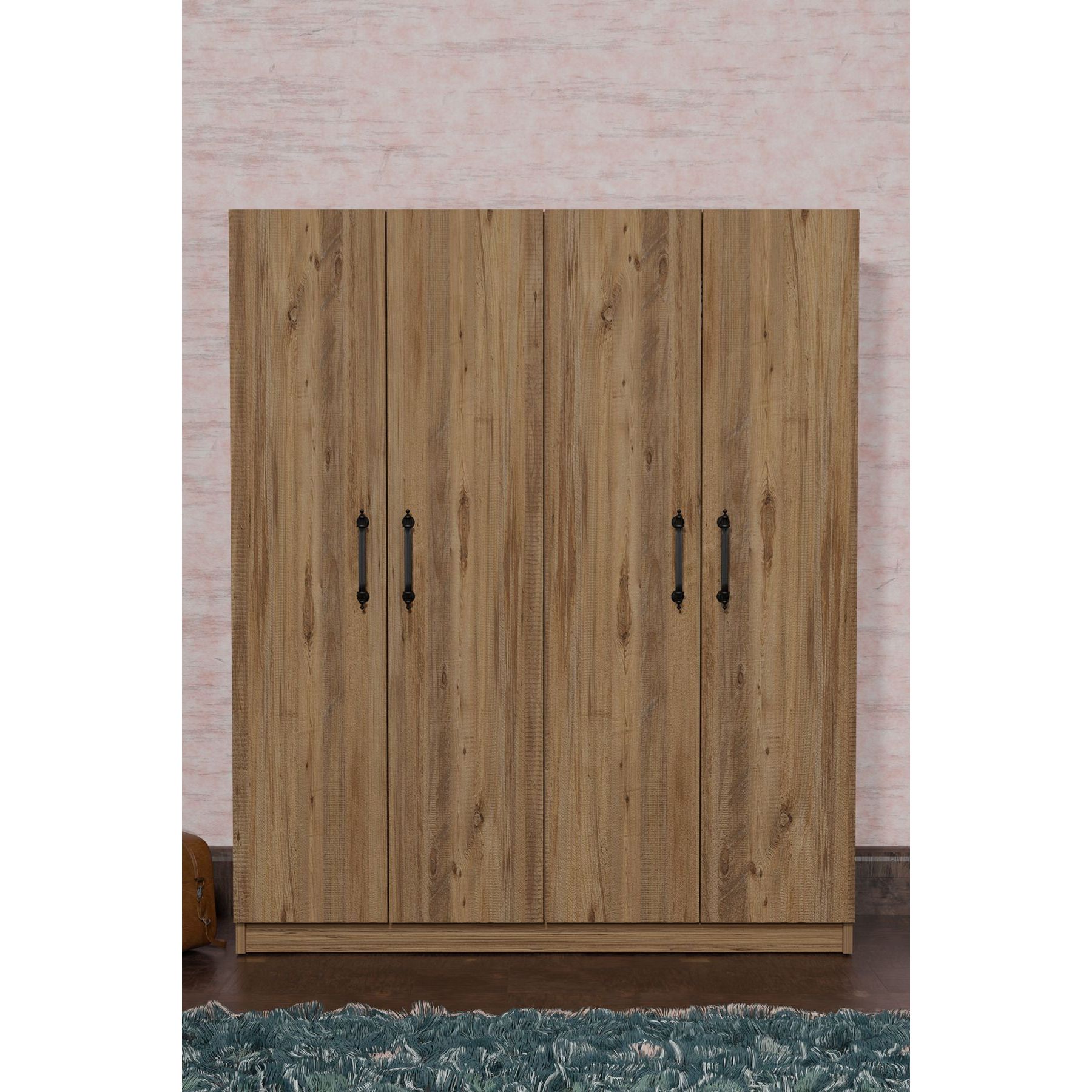 ARENA Modern Minimalist 4-Door Wardrobe 2 Hangers 6 Shelves Eco-Friendly Durable Design for Bedroom Hospital Clothes Storage