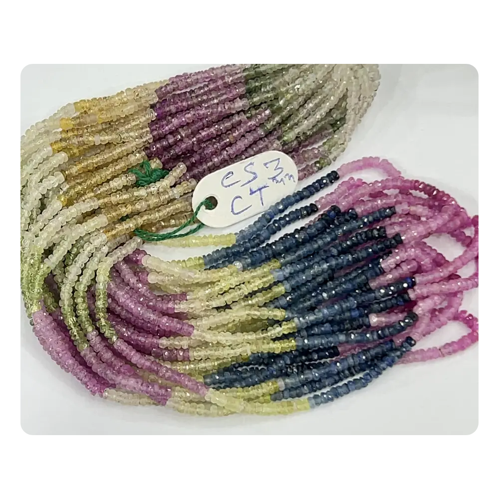 14-Inch Strand of Natural Multi Sapphire Faceted Rondelle Beads 3mm Size  Gemstone Beads and Craft Work Loose Pearls