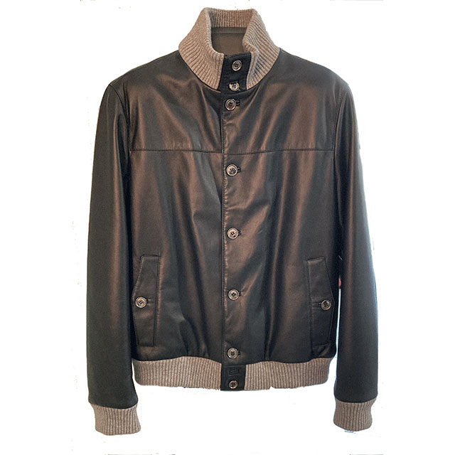 100% Italian Lamb Nappa Leather Men's Heated Winter Windbreaker Jacket with Button Closure Mock Neck and Fully Lined