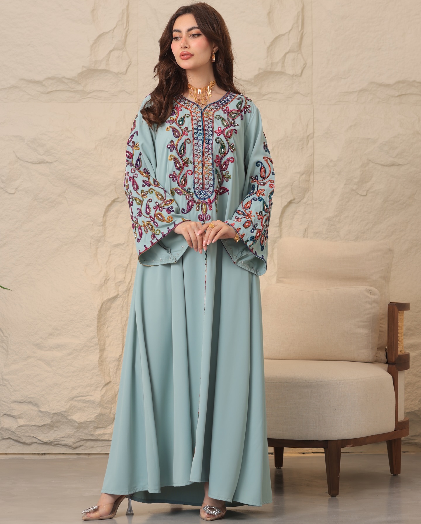 Wholesale Luxury Satin Abaya Dress Ruffle Sleeves Customizable Petite Silk High Islamic Clothing for Women Traditional Muslim