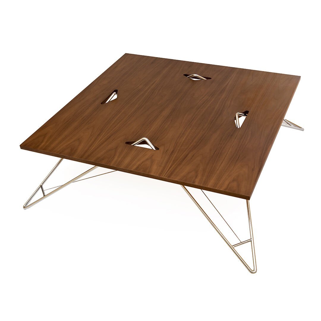 Upside Modern Coffee Table  Walnut/Oak Veneer Top, Chrome Metal Legs, Functional Design with 4 Use Options