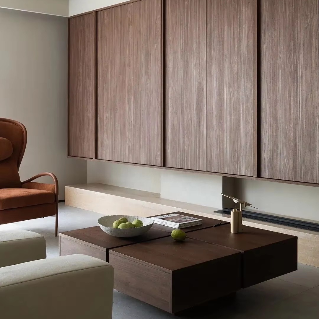 Hot Sale 2025 Customizable Modern Minimalist Hidden TV Cabinet E0 Level Environmental Protection Solid Wood Living Room TV