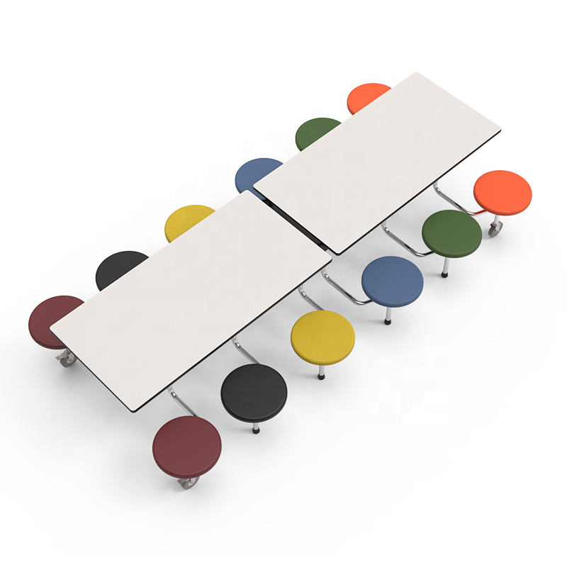 Mobile Cafeteria Table with Stools 12 Seats Folded Canteen Table