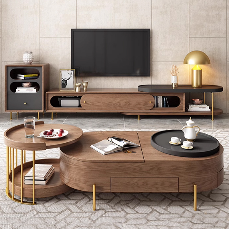 Retro Walnut Color Tv Cabinet Light Luxury Small-Sized Apartment Living Room Home Telescoping Tv Cabinet YT-040