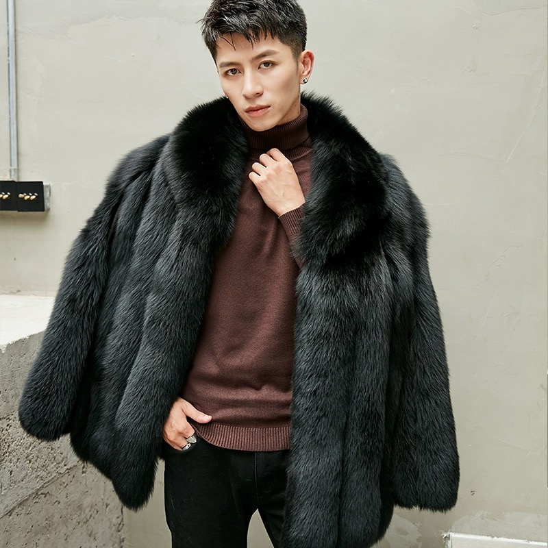 RXFurs Hot Selling High Quality Plus Size Winter Luxury Clothes Coat With Fur Collar Pelt Dyed Men's Fox Fur Coats for Sale
