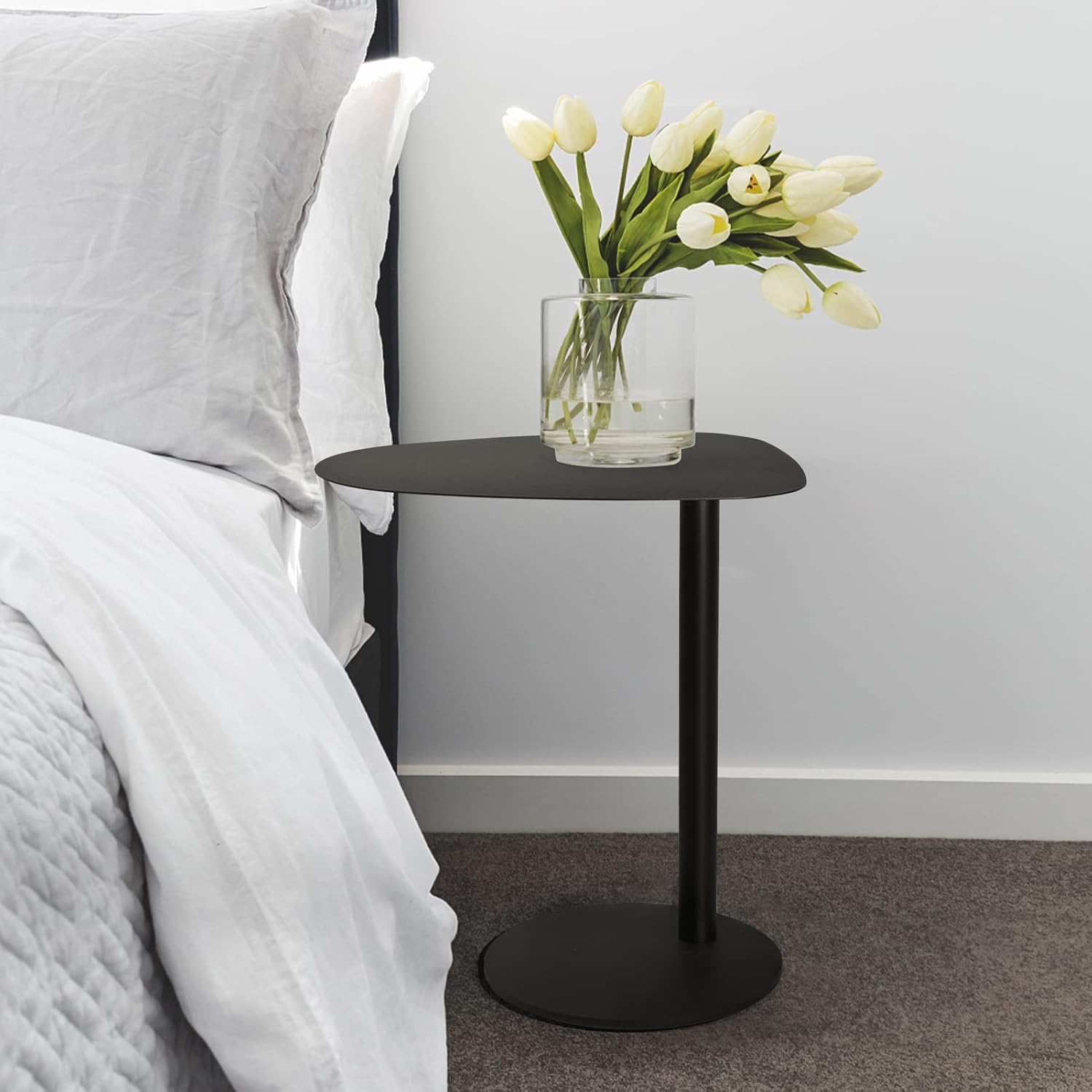 C Table End Table,Tray Metal Sofa Side Table, Accent Coffee, Waterproof and Anti-Rust Outdoor&Indoor Snack, Black (Model A)