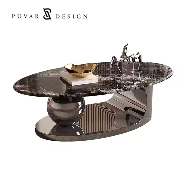 Modern Luxury Living Room Center Table Home Furniture Design Natural Microcrystalline Stone Oval Coffee Table