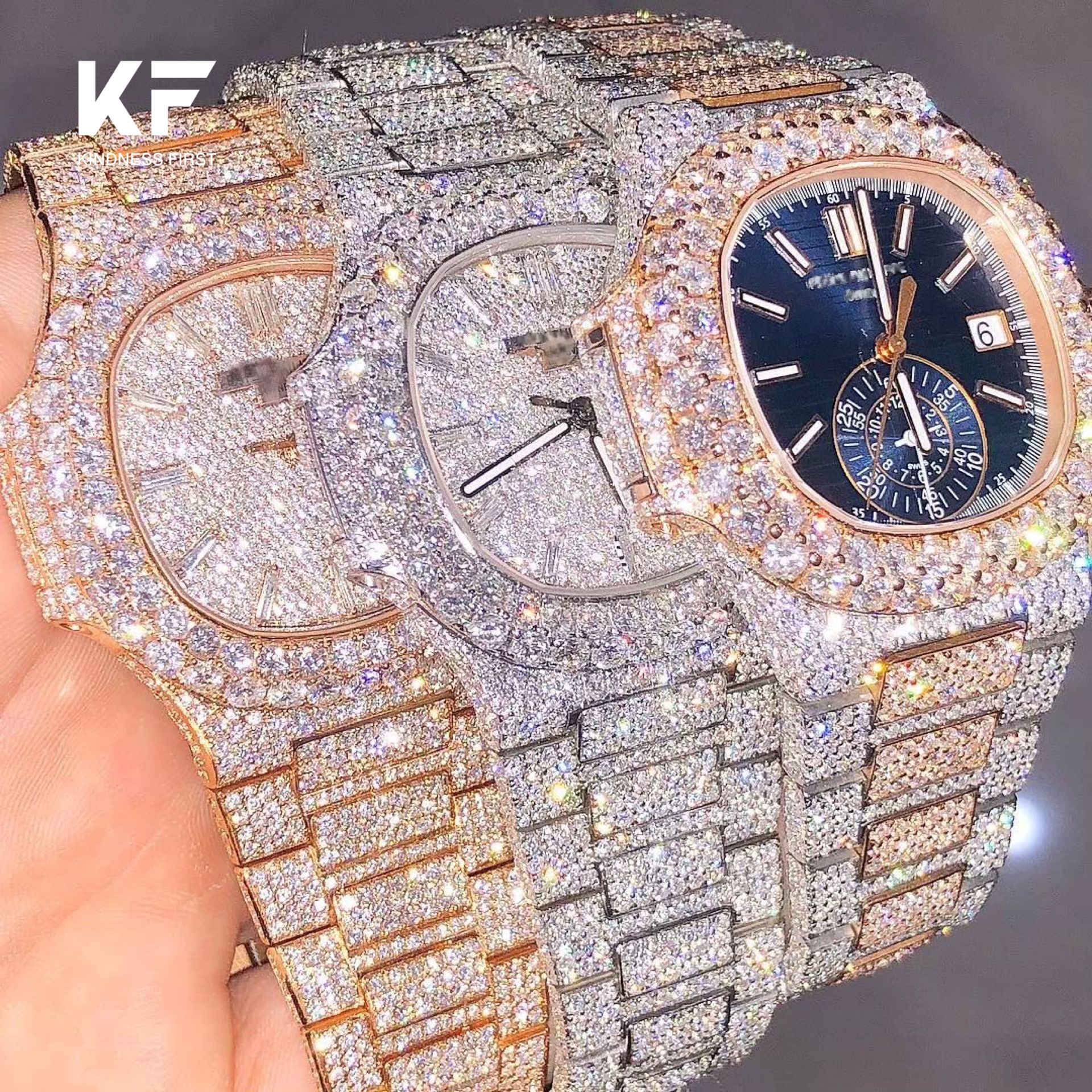 Full Custom GIA Certified Luxury Hip Hop Diamond VVS Moissanite Mechanical Automatic Diamond Watches for Mens