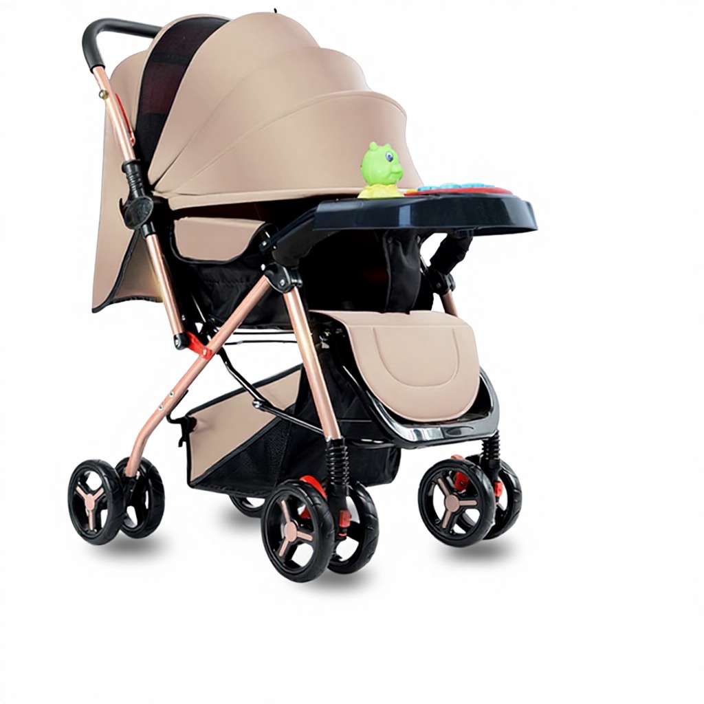 Two-way Foldable Shock-Absorbing Four-Wheel Metal Stroller for Babies 0-6 Months 15kg Load Capacity
