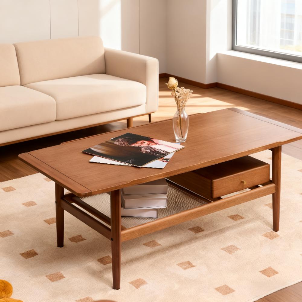 Custom Bamboo Coffee Table Center Table with Drawer and Storage Shelf