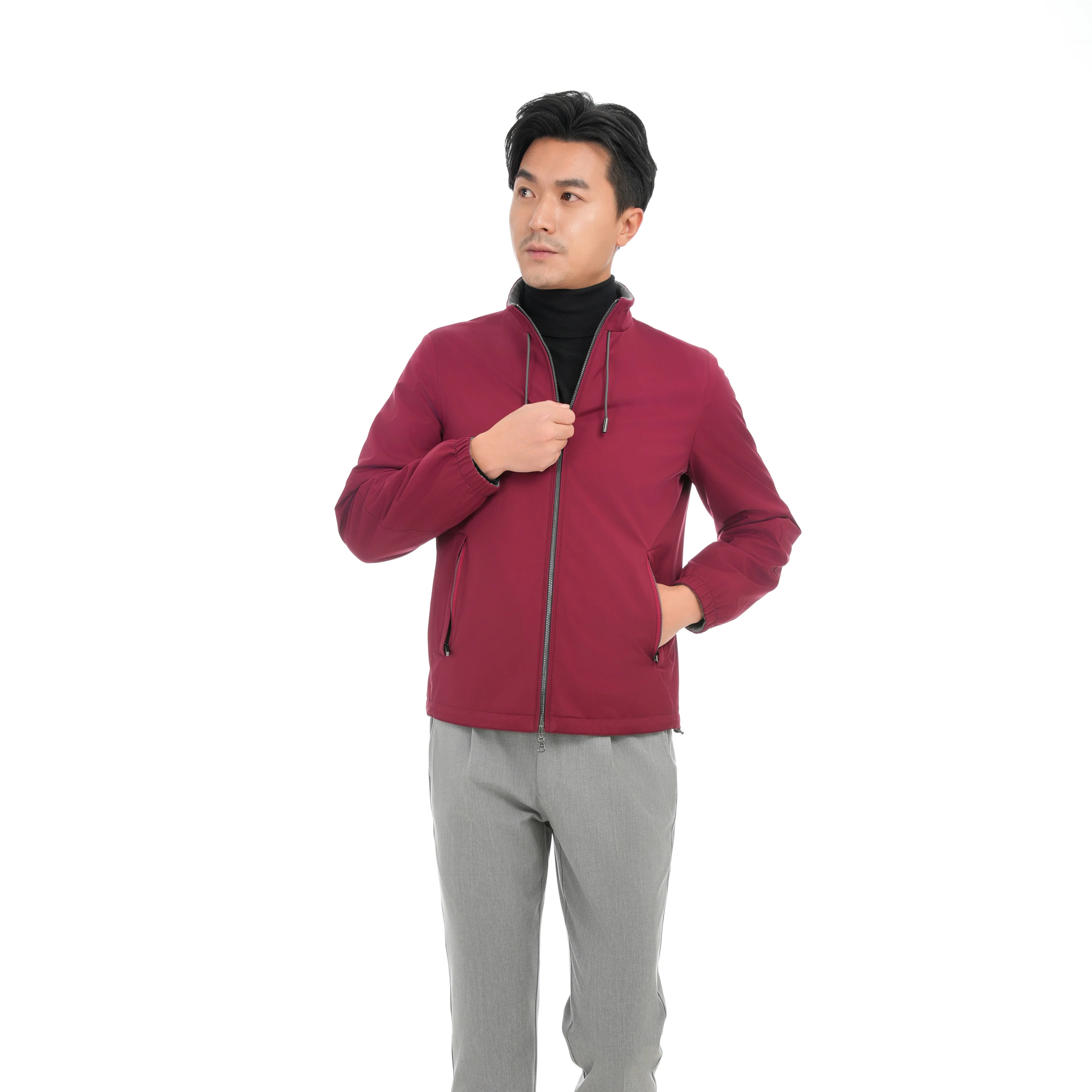 2023 Bosha Men's Custom Coat Casual Spring Jacket With Stand Collar Dyed 100% Nylon Material Zipper Closure ODM Supply