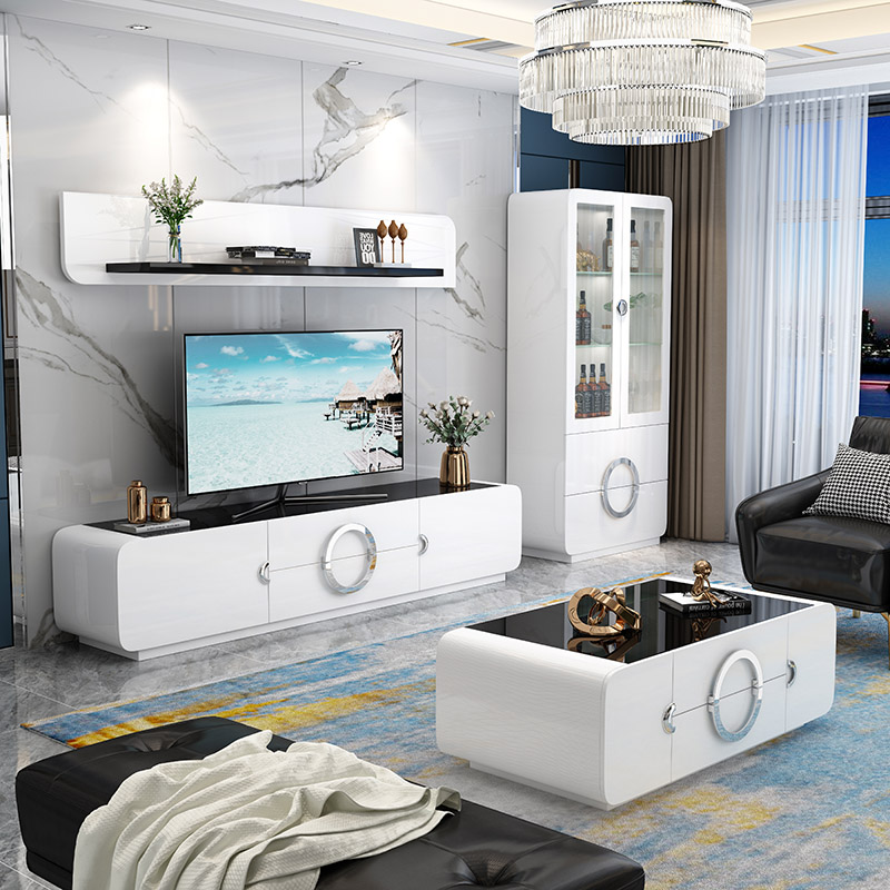 Factory Modern Design Gold and White Tv Cabinet Luxury Home Furniture Wall Unit Tv Stand with Coffee Table Set for Living Room