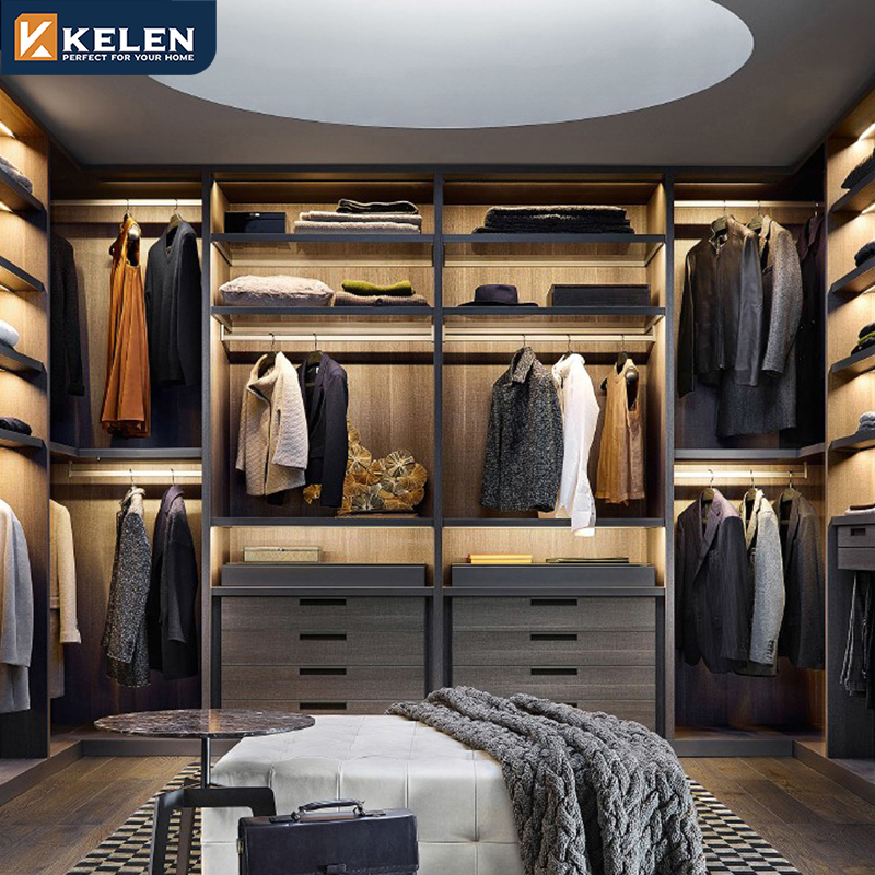 Kelen 2026 Custom Luxury Modern Walk in Closet Wardrobe Systems Design Wood Bedroom Cupboards for Bedroom Open Wardrobe