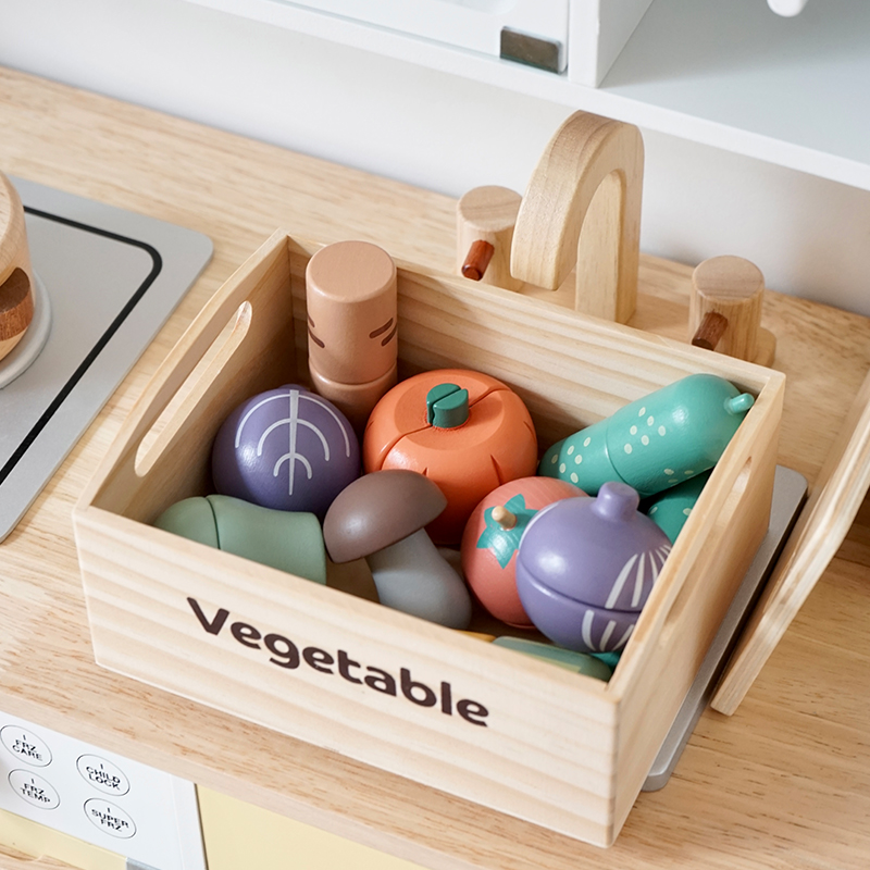Wooden Kitchen Food Tool Simulation Pretend Role Play Games Toddler Educational Learning Toys Sets for Kids Boys Girls