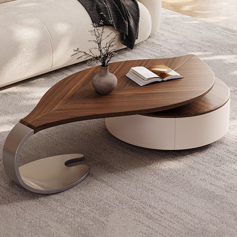 Modern Leaf Shape Coffee Table Walnut Light Luxury Center Table Living Room Designer End Table Special Shape Coffee Table