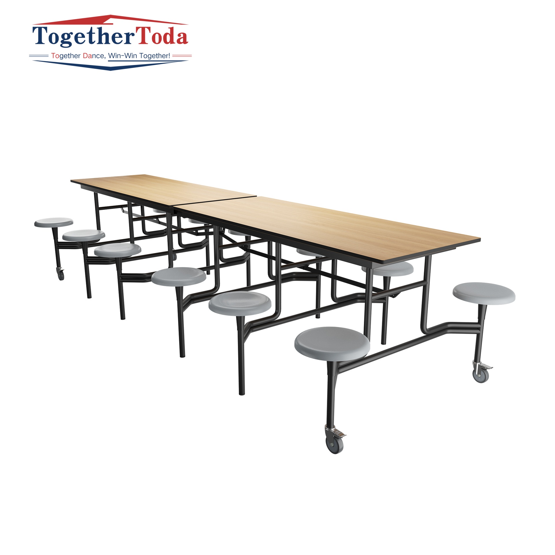 New Custom Metal Foldable Movable Portable Factory Canteen School Restaurant One-piece 12-person Dining Table and Chairs