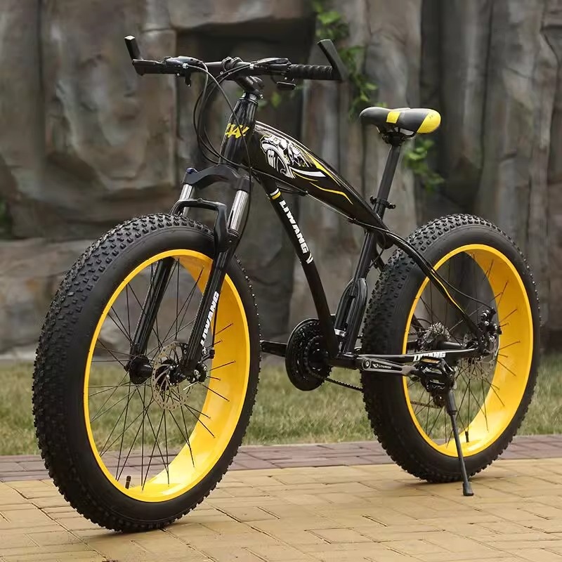 26 Inch Large Tire Adult Mountain Bike 21 Speed Shock Absorption Double Disc Brake Butterfly Handle Snow Bike Steel Frame