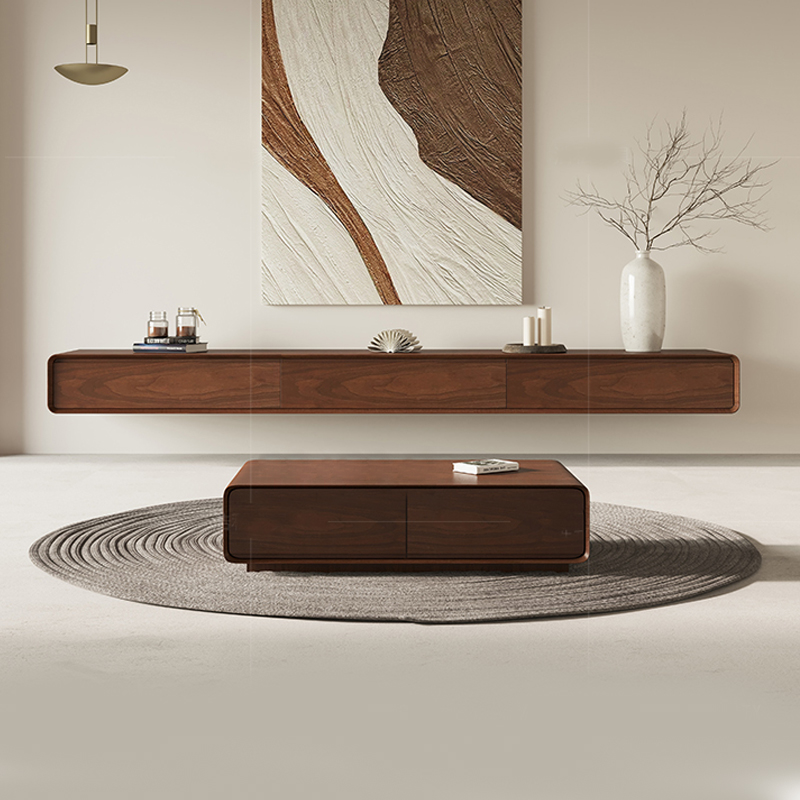 Modern Simple Suspended TV Cabinet Small Apartment Wall-Mounted Coffee Table Combination Wood Panel Living Room Storage Cabinet