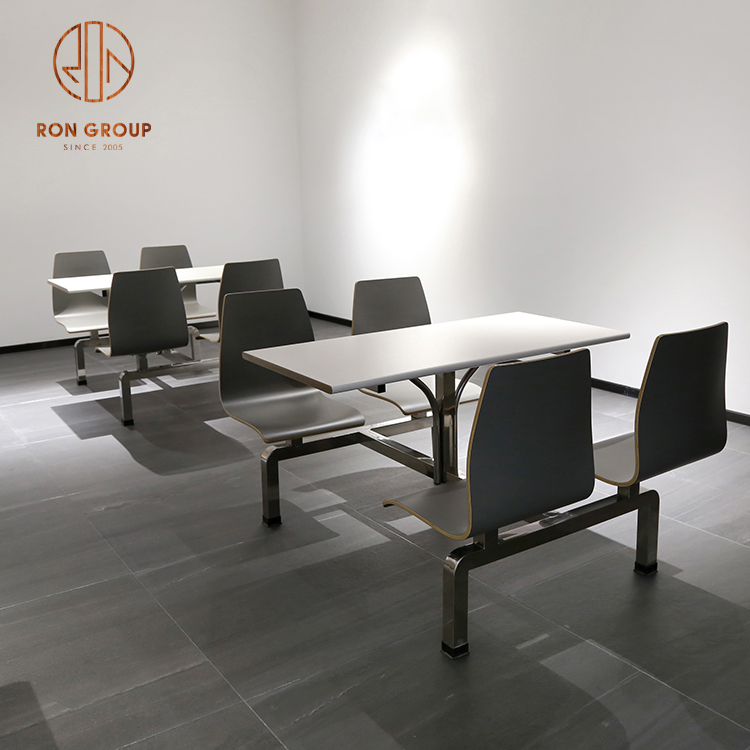 Modern Stainless Steel Frame Siamese Tables and Chairs Sets Commercial Restaurant Canteen Furniture Outdoor Dining Table Set