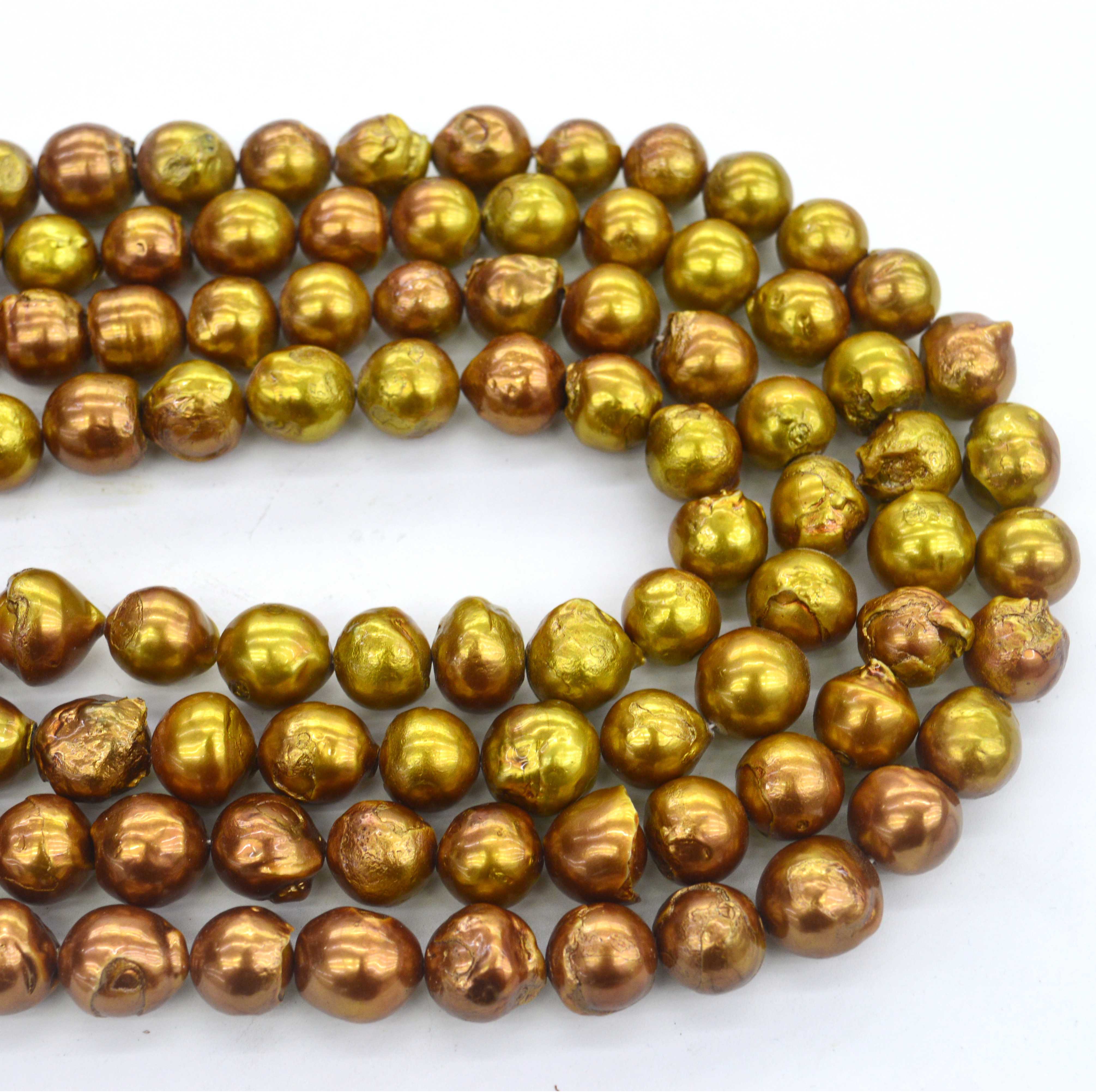 Wholesale Natural Loose Strand Gold Spray Paint Fresh Water Nuclear Cultured Round Pearl Beads Bead for Earring Making
