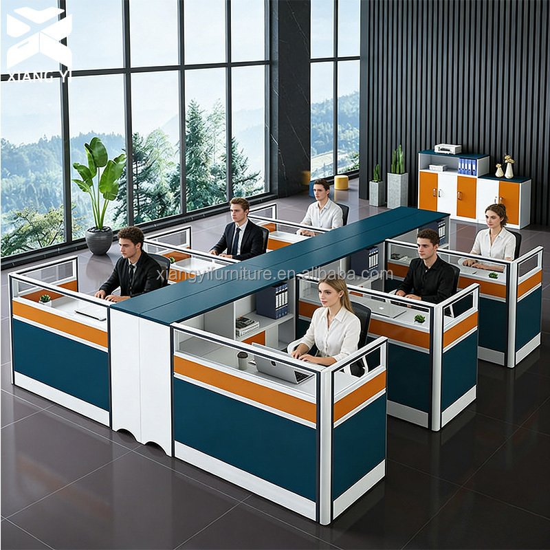 Modular Office Desk with Drawers and Chair Set 6 Person Staff Cubicle Office Partition Workstation Desks Office Table