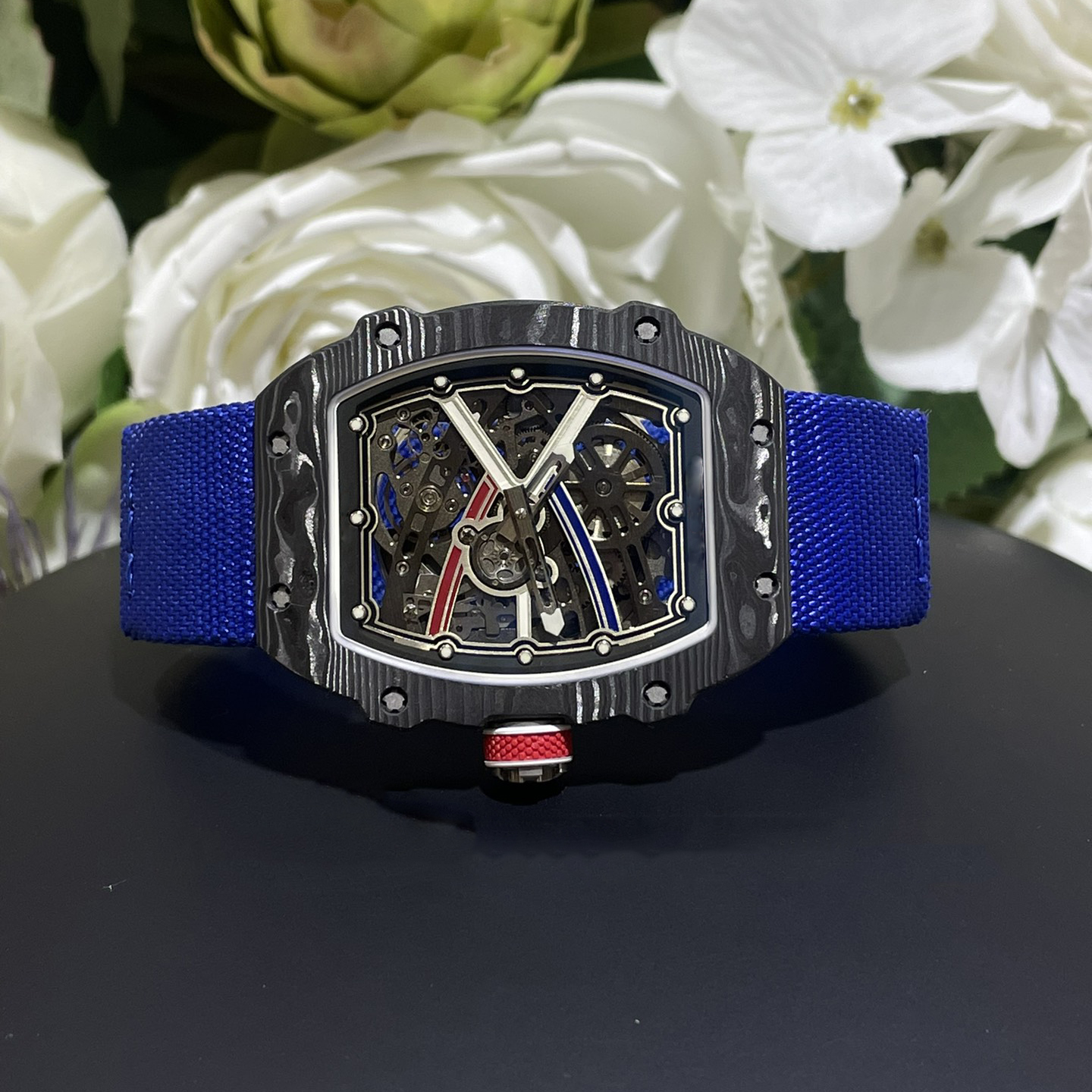 Ultra Thin Lightweight Carbon Fiber Mechanical Watch for Men  Skeleton Dial  Sport Luxury Design  OEM ODM Custom  rm67-02Logo