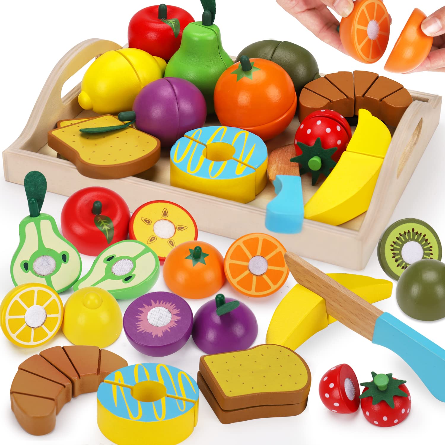 Wooden Play Food Kids Kitchen Cutting Fruits Toys Toddlers Pretend Vegetables Gift Boys Girls Educational Kitchen Toy