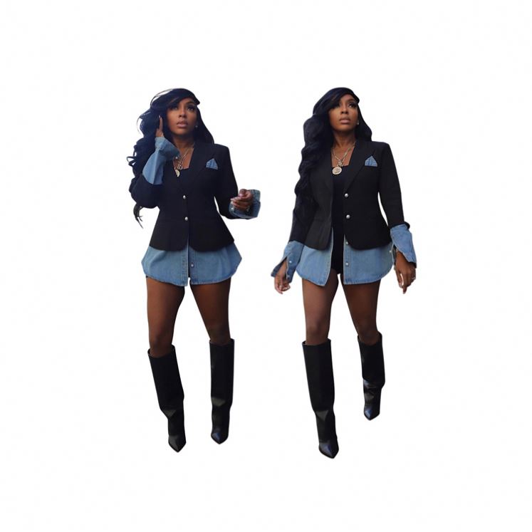 Spring Women's New Slim Fit Waist Pocket with Denim Suit Jacket