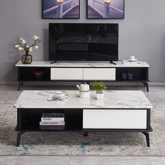Modern Simple Marble TV Cabinet Tea Table Combination Nordic Minimalist Living Room Small Family Floor Cabinet
