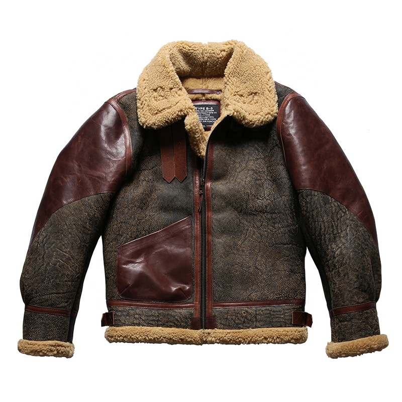 OEM High Fashion General Patton B3 Retro Fur Airmen Coats Men's Sheepskin Leather Jackets