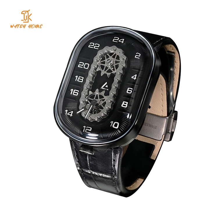 Jacob's Men's Skeleton Mechanical Watch From Celestial Series 360-Degree Transparent Shell with Leather Rubber Band Hidden Clasp