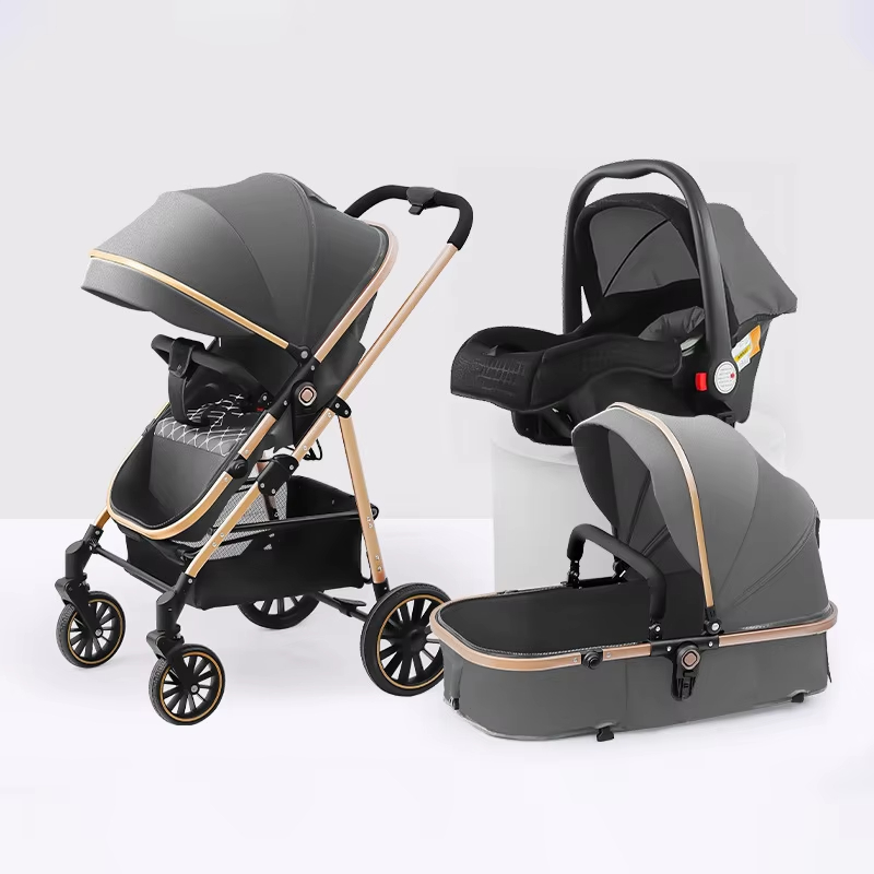 Hot Sale Lightweight 3-in-1 Baby Pushchair Stroller Foldable Baby Stroller Pram 3 in 1 With Carrycot and Carseat Stroller
