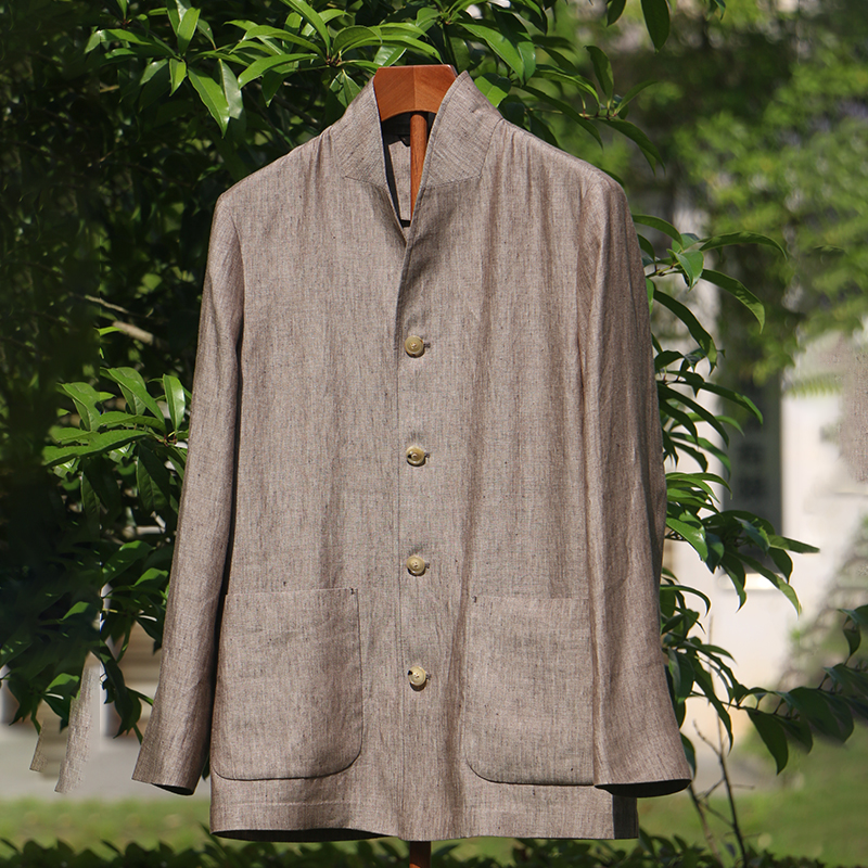High Quality Men's Casual Linen Jacket Single Breasted Vintage Style with Single Breasted Closure