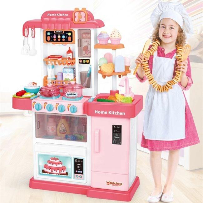 Children's Kitchen Toy Set Light Music Tableware Table Changing Color Food Spray Water Ice Cream Simulation Kitchen Utensils