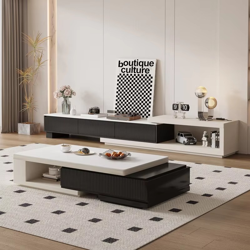 Nordic Modern Rectangle TV Stand and Coffee Table Set Wood Cabinet Combination for Living Room Furniture