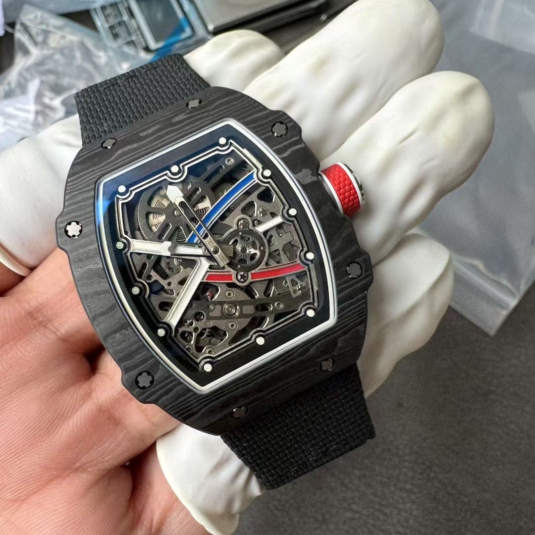 Customized High-End 67-02 Ultra Thin 7.8mm Tourbillon Mechanical Watch Black Dial Carbon Fiber Material Men's Watch