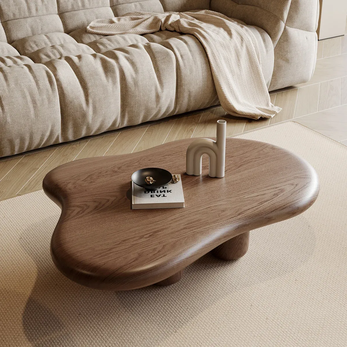 Modern Walnut Round Wood Coffee Table Hot Selling Living Room Furniture with Wood Base Circle Sofa Side Table for Hotels