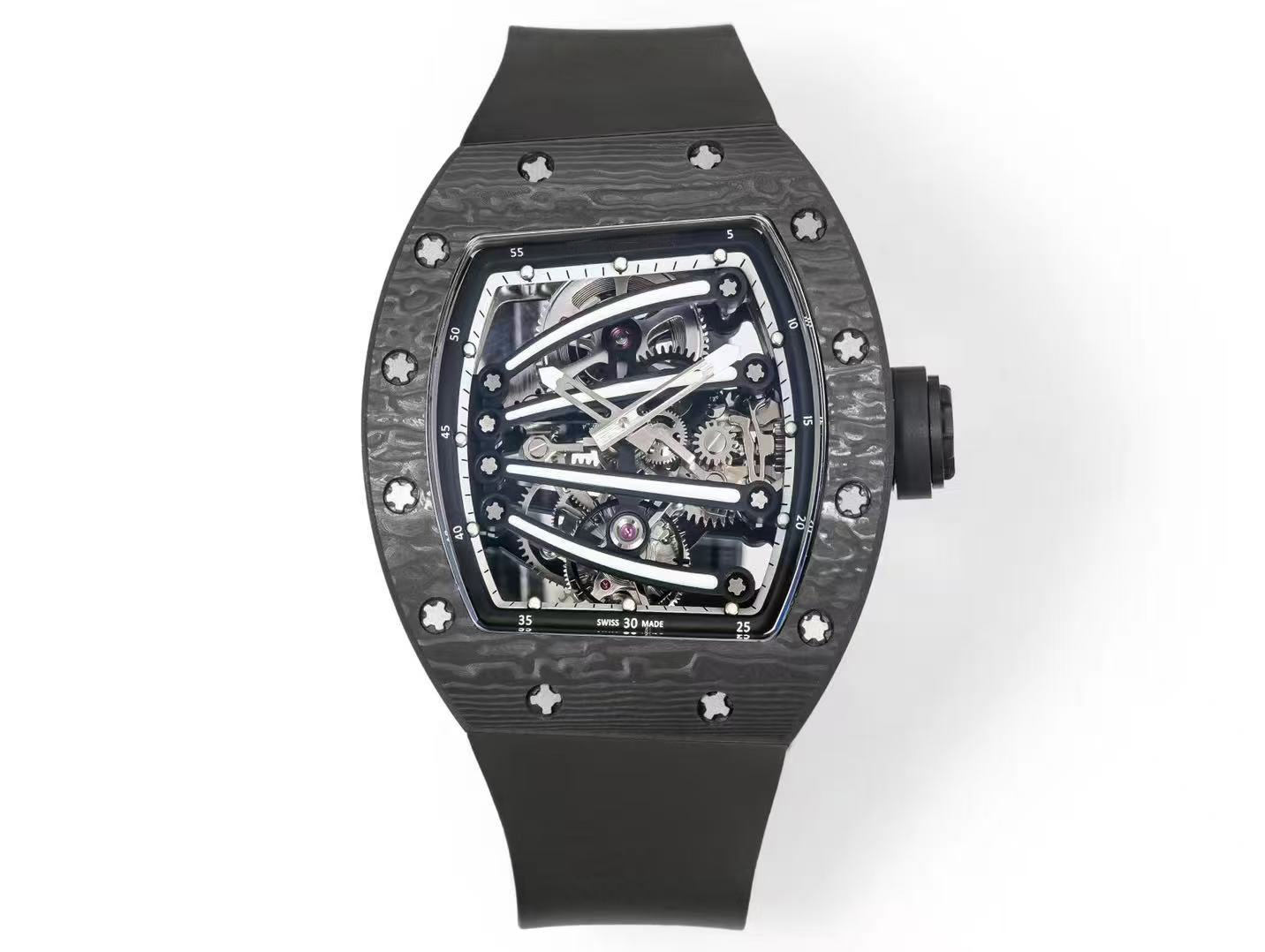 High Quality Luxury Sport Rectangle Carbon Fiber Rubber Band Fashion Automatic Mechanical Watch with Pointer Dial