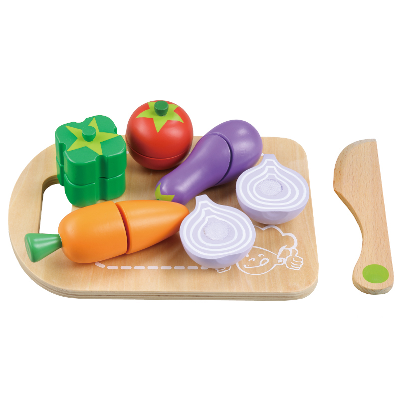 Preschool Kids Pretend Play Kitchen Food Wooden Cutting Vegetables With Barrel Packing