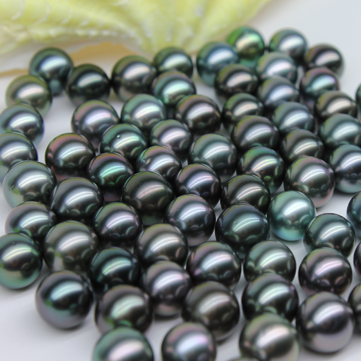 3A Grade 9-10mm Round Peacock Seawater Sea Pearl Price Natural Big Black Wholesale Real  Loose Tahiti Tahitian Pearl