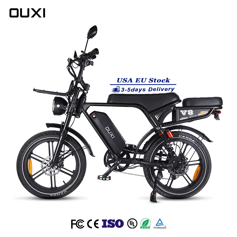 V8 Ultra US EU Warehouse Electric Road Bike off Road Ebike Full Suspension Fast 20 Inch Fat Tire OUXI Electric Bike in Stock