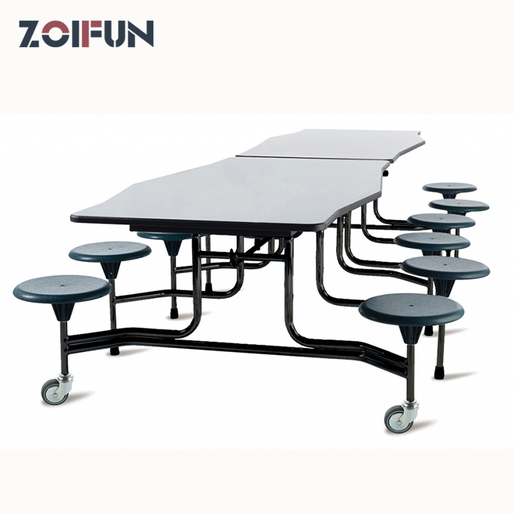 Modern Luxury Dining Table and Chair Set Folding Rectangular Cafeteria Table With 12 Stools Mobile Casters