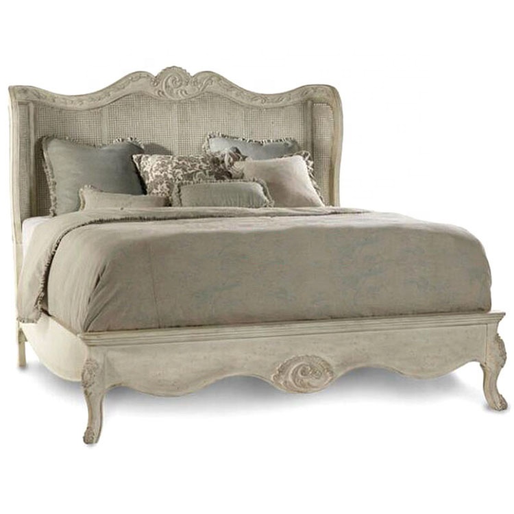 High Quality French Smart Bedroom Furniture Wooden Rattan Bed Frame Queen king Size