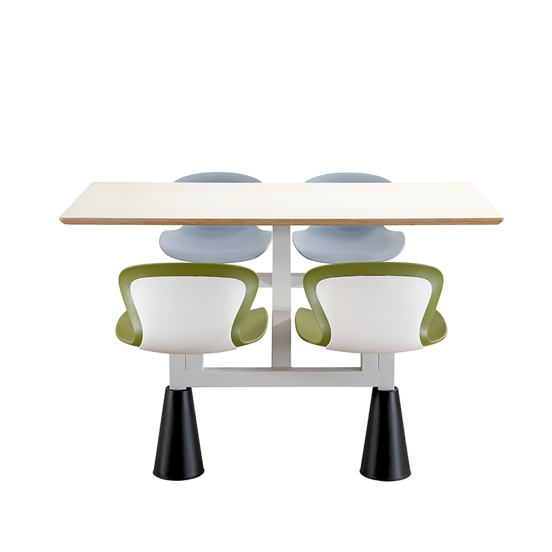 Factory Direct Sale Customized School Furniture 4-person Cafeteria Dining Table and Chairs Fixed Metal Frame
