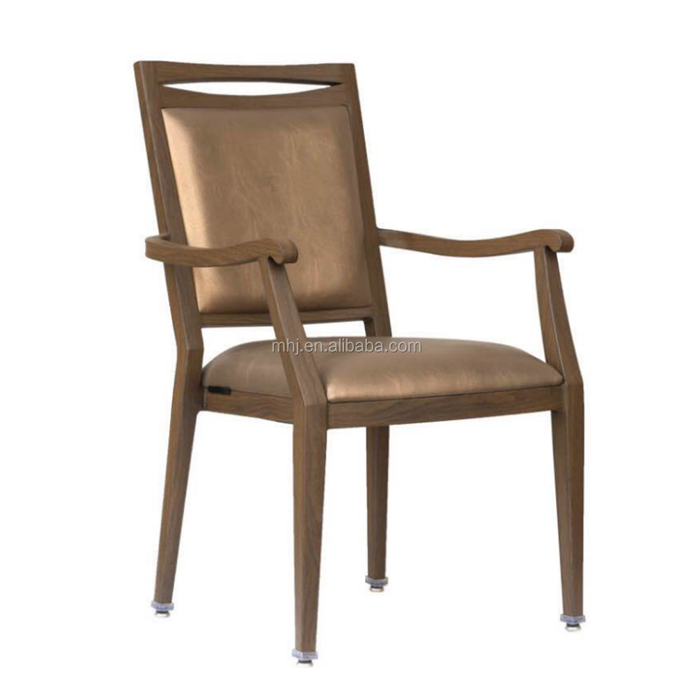 High Quality MORGAN Wood Look Aluminum Armrest Banquet Dining Chair