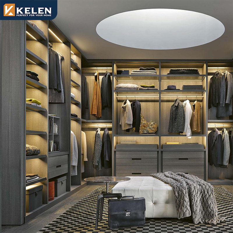 Kelen 2026 Luxury Wall Cabinets Custom Baby Wall Wooden Combination Furniture Wood Bedroom Modern Open Walk-in Closet Wardrobe